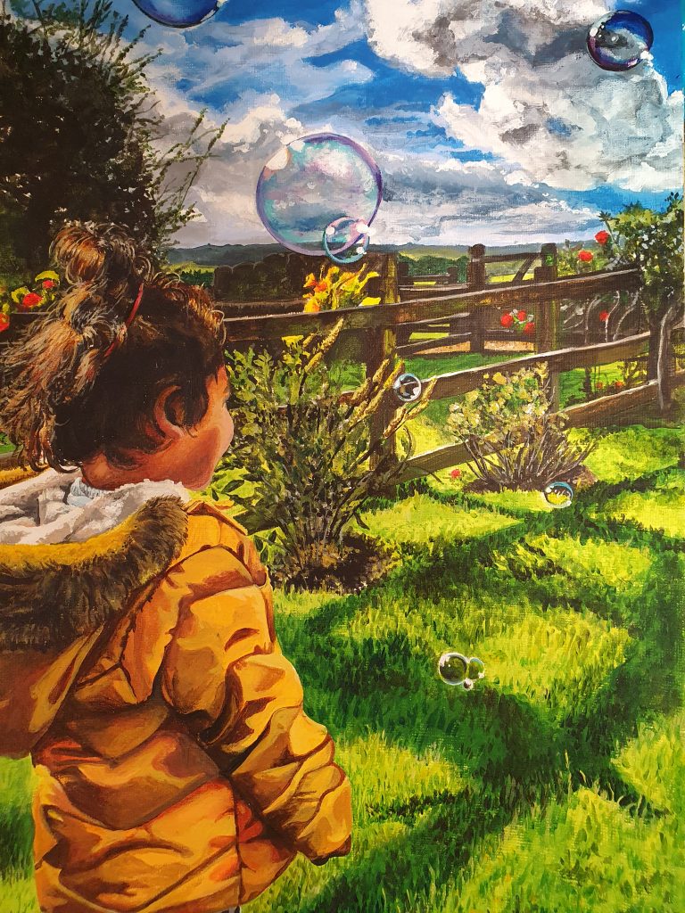 Child with bubbles Portrait Commissions By Dr Winderbank-Scott Gambyte Art